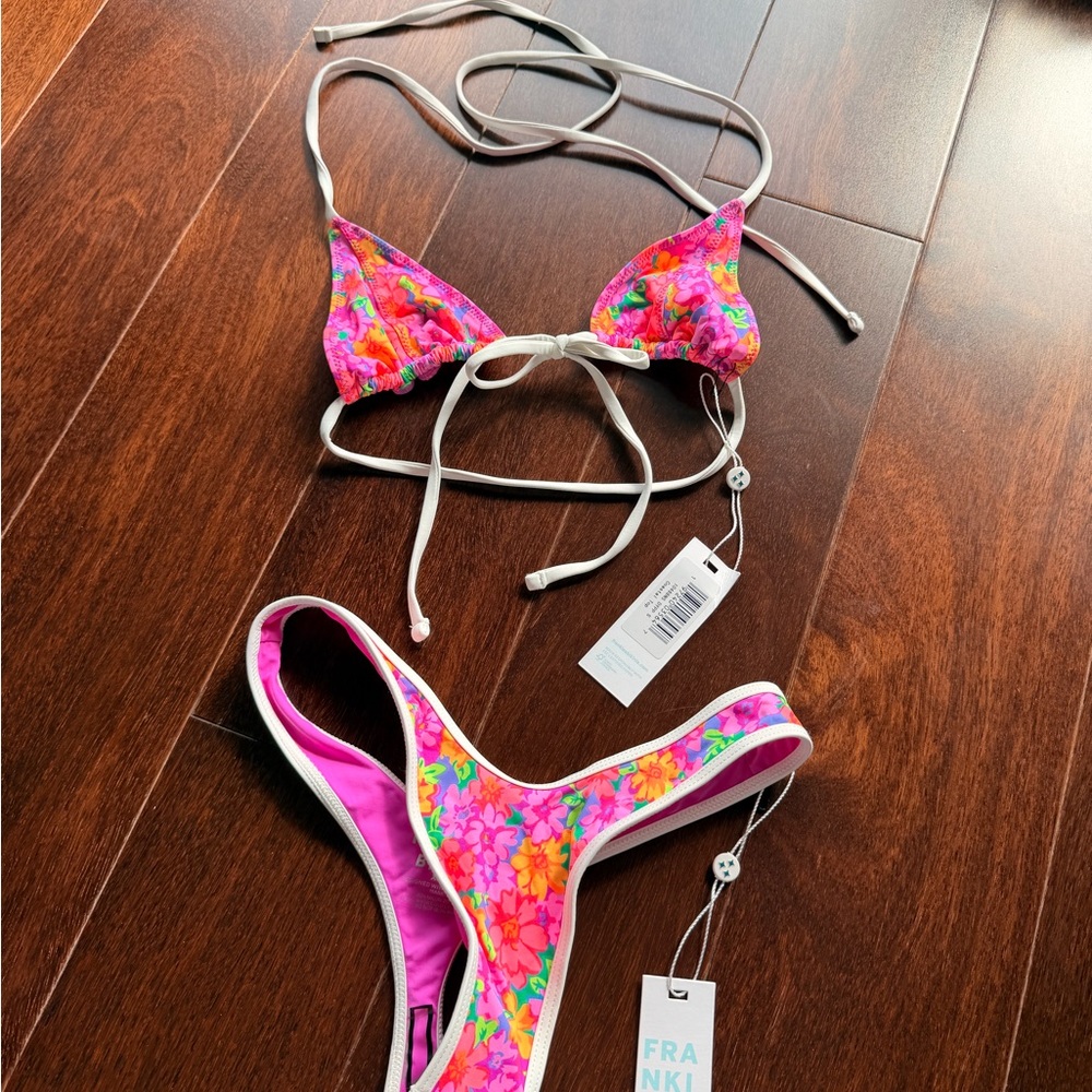 Frankie's Bikinis Floral Pink and White Bikini
